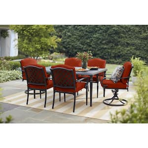 Laurel Oaks Black Steel Outdoor Patio Lounge Chair with CushionGuard Quarry Red Cushions (2-Pack)