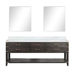 Irvington 84 in W x 22 in D Brown Oak Double Bath Vanity, Carrara Marble Top, and 36 in Mirrors