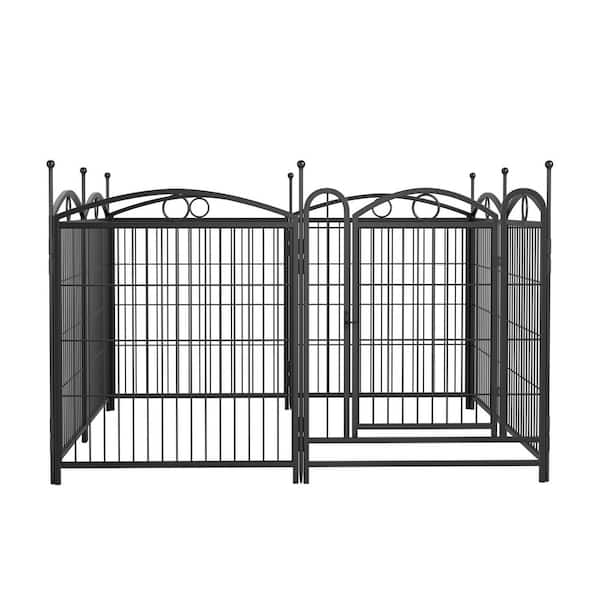 32 in. H 8-Panel Black Metal Heavy Duty Portable Garden Fence Pet Fence with Door