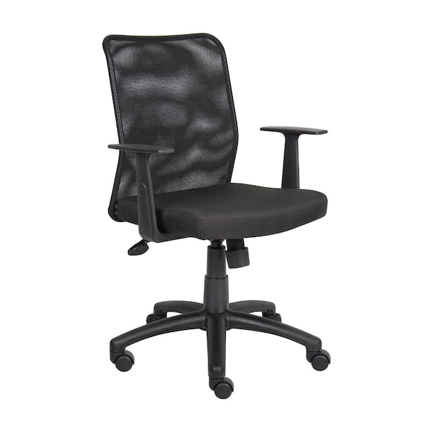 BOSS Office Products Black Mesh Task Chair with T-Arms, Seat Height Adjustment