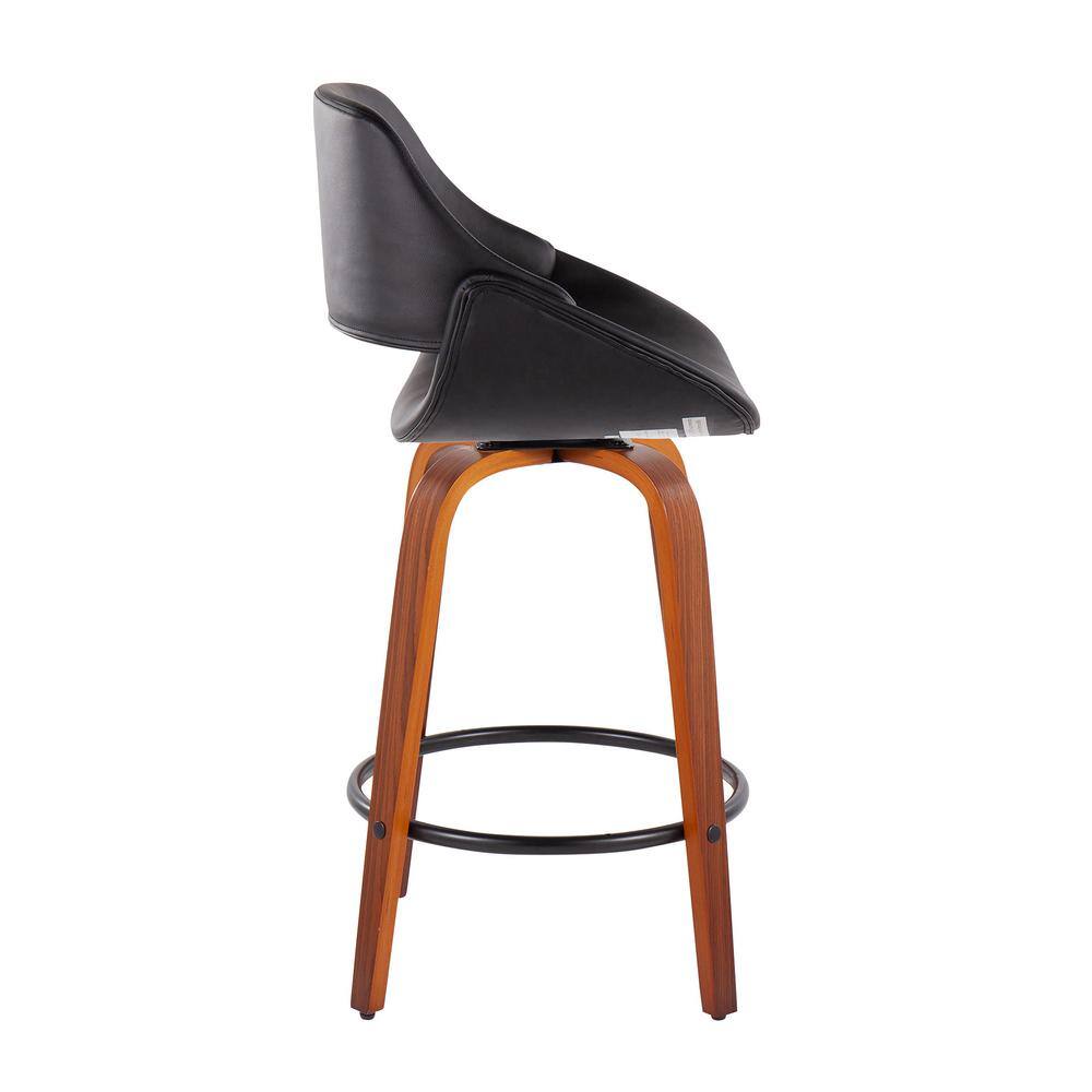 Walnut and Black Metal Swivel Adjustable Counter Stool, Set of 2