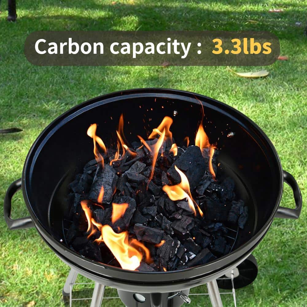 22-Inch Black Porcelain Kettle Charcoal Grill with Wheels