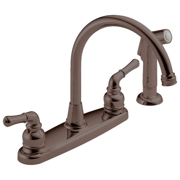 Unbranded High-Arc 2-Handle Standard Kitchen Faucet with Side Sprayer in Victorian Bronze