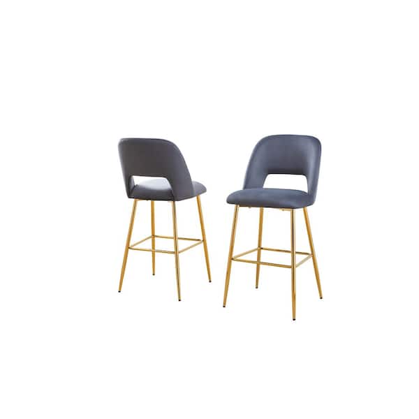 Best Quality Furniture Moy 29 in. Dark Grey High Back Metal Frame Bar Stool With Velvet Fabric And Gold Chrome Legs (Set of 2)