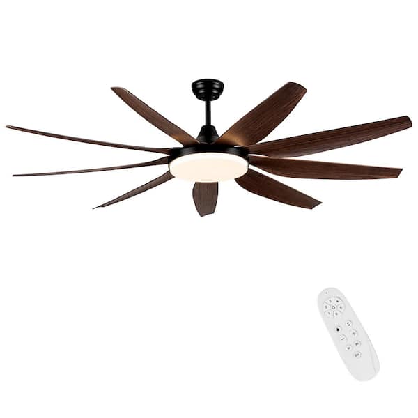 YUHAO Modern Farmhouse 71 in. Indoor Integrated LED Brown Ceiling Fan with Remote Control and DC Motor