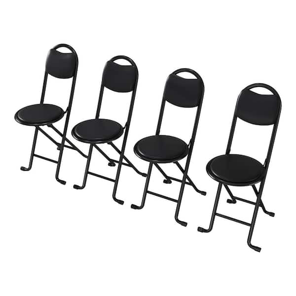 4-Piece Black Folding Stool with Back and Cushion for Outdoor Indoor