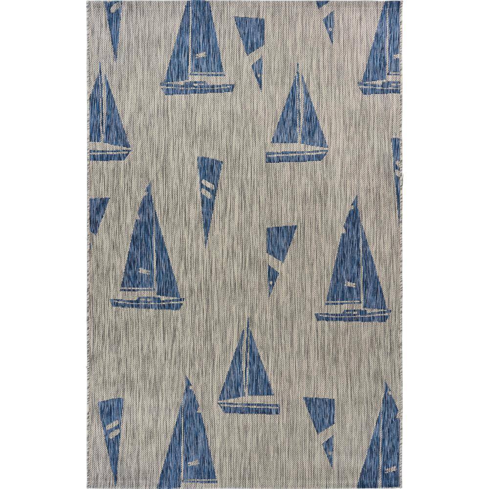 Clover Coastal Gray/Blue 5 ft. x 7 ft. Sails Up Boat Indoor/Outdoor Area Ru