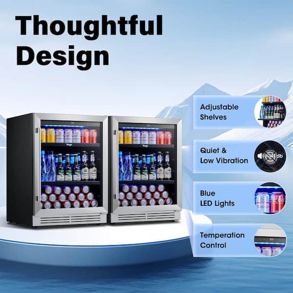 48 in. Dual Zone 280-Cans Beverage Cooler in Black Side-by-Side Refrigerator Built-In or Freestanding with Safety Lock
