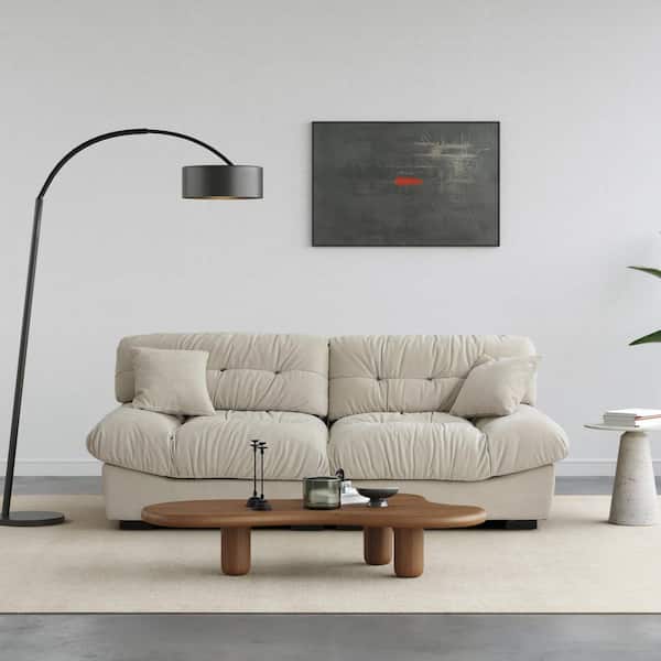 Magic Home 89 in. Armless Modular 2-Piece Microfiber Upholstered Fluffy Loveseat Cloud Sofa Modern Sectional Couch in Beige