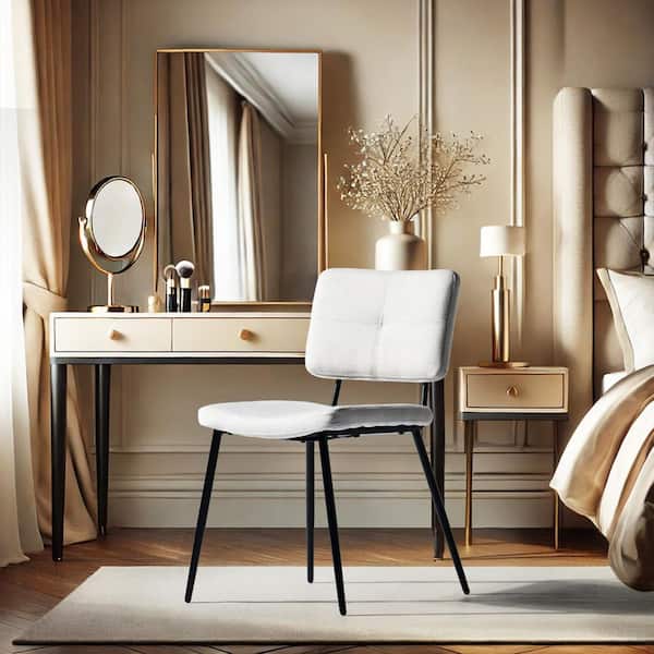 JAYDEN CREATION Nila Ivory Vanity Velvet Upholstered Stool