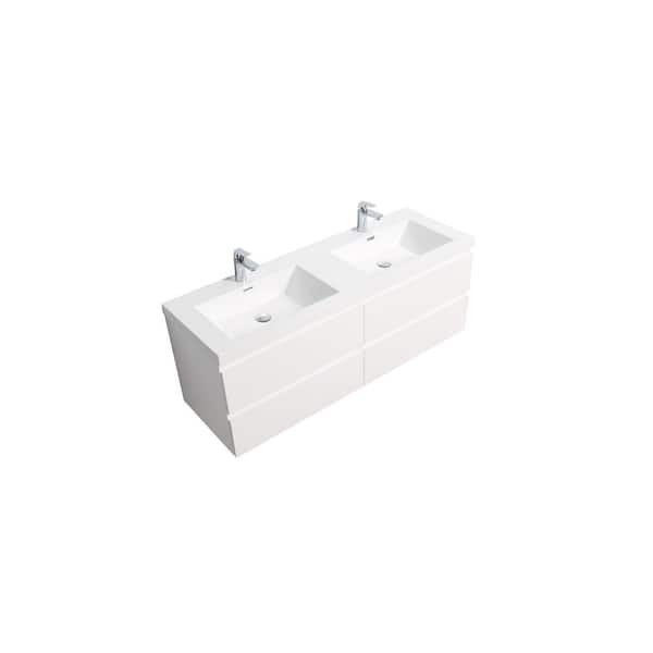 Abruzzo Angela 60 in. W x 19.5 in. D x 20.5 in. H MDF Painting Vanity Set in White with Solid Surface Top White Basin