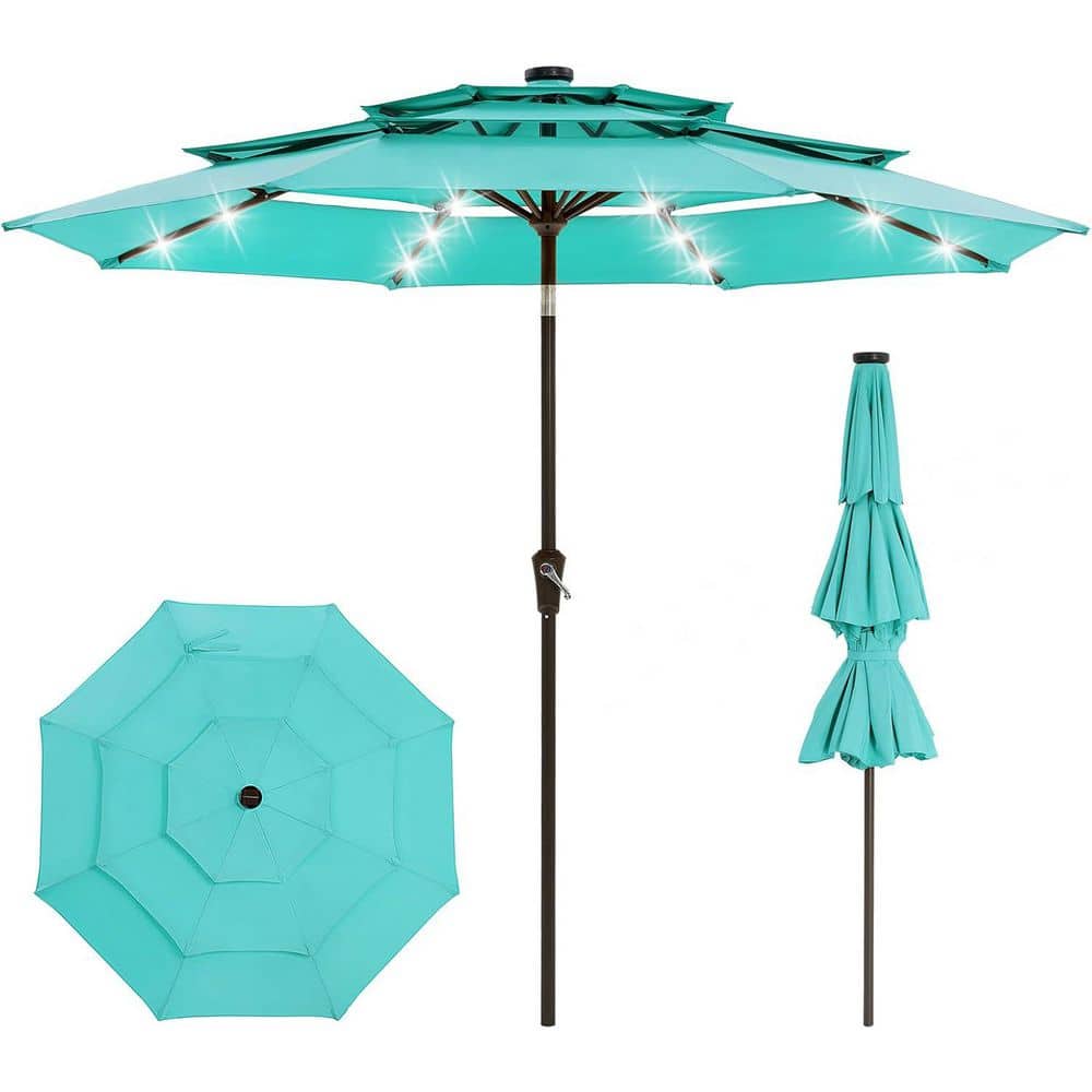 10ft Patio Umbrella with Solar Lights, 3-Tier Umbrella Outdoor Patio, Beach Umbrella,Turquoise Blue price history on PriceWatchPro