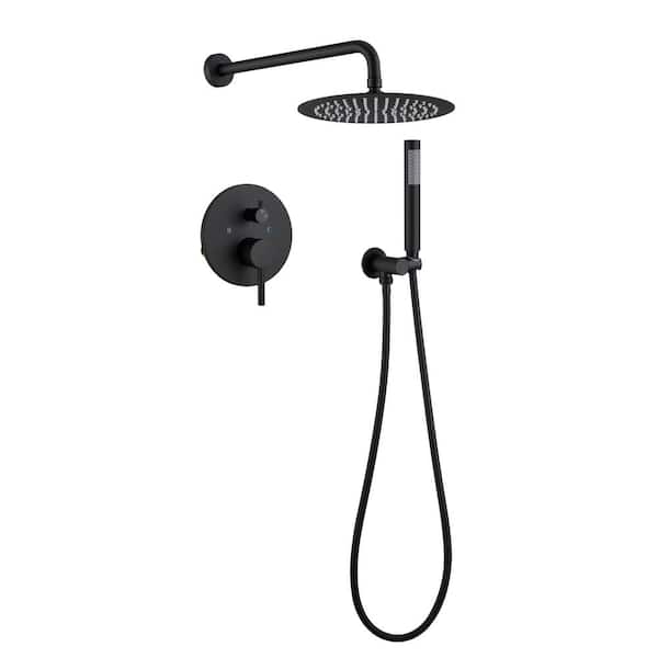 Boyel Living 2-Spray Patterns 4 GPM 10 in. Dual Shower Head and Handheld Shower Head with Body Spray in Matte Black