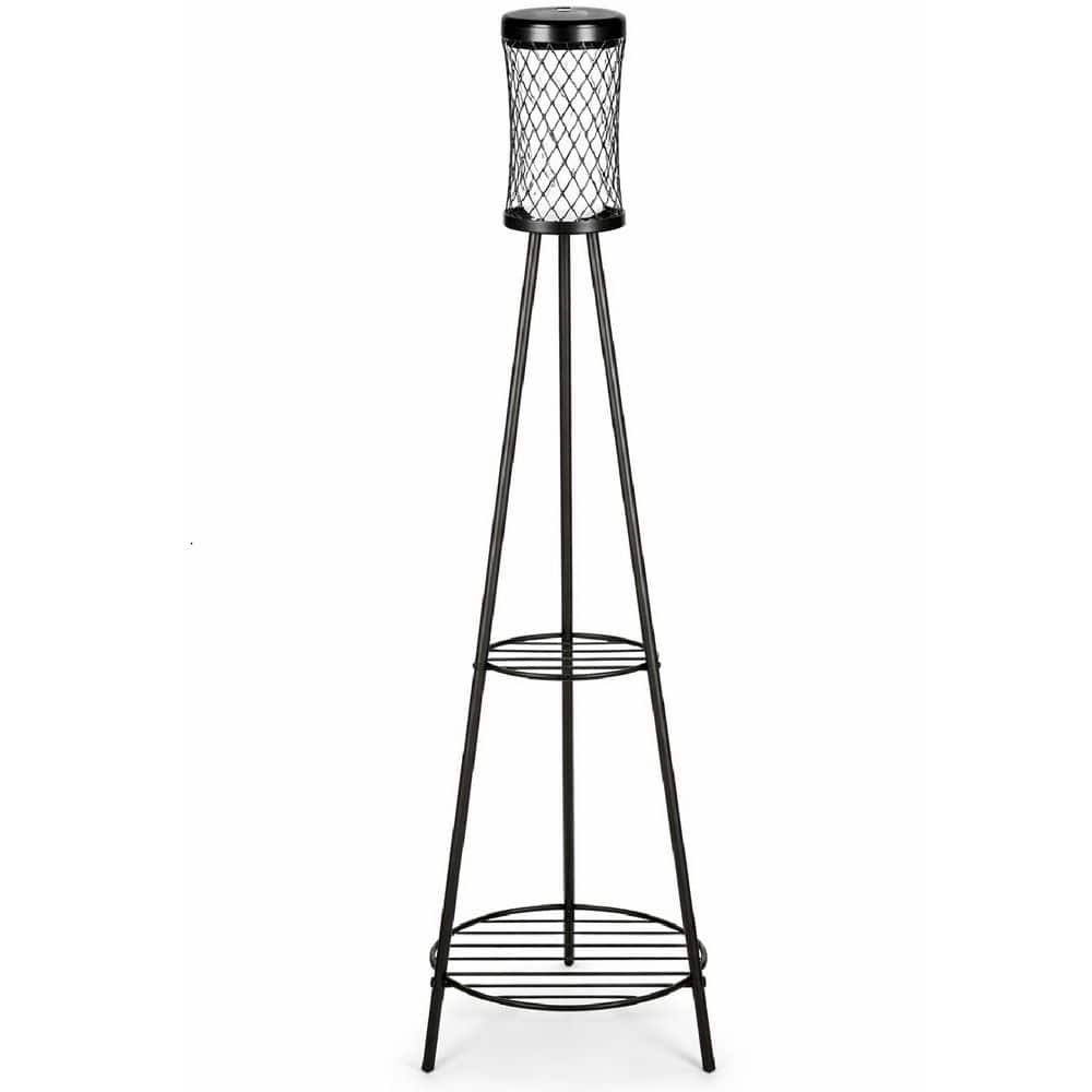 45.6 in. Black Metal Solar Garden Torches Floor Lamp with Plant