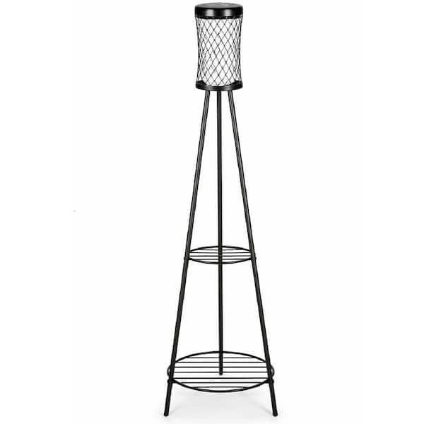 45.6 in. Black Metal Solar Garden Torches Floor Lamp with Plant