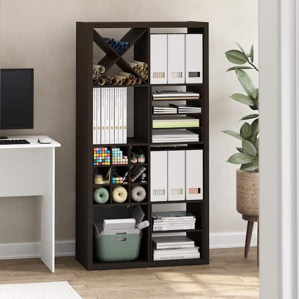 Furinno Cubicle 13.35 in. Tall Dark Oak Wood 3-Shelf Cube Bookcase Insert