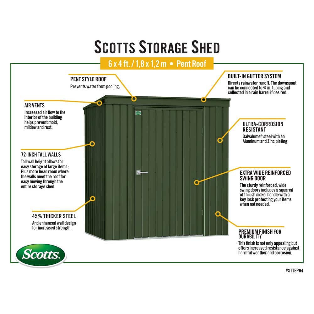 Green 6x4 Galvalume Steel Garden Storage Shed