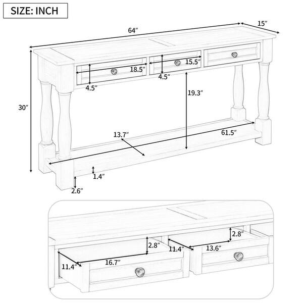 Eer 64 In Espresso Rectangle Rubber Wood Console Table Extra Thick Sofa With Drawers And Shelf For Entryway Aj627142eet Thick Sofa Table With Drawers And Shelf, What Is The Average Size Of A Console Table