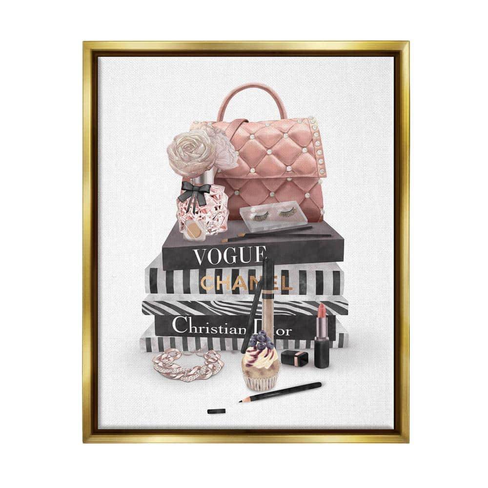 Neutral Gray and Rose Gold Fashion Bookstack Canvas Wall Art by Amanda Greenwood Rosdorf Park Frame Color: Black Framed, Size: 31 H x 25 W x 1.7 D