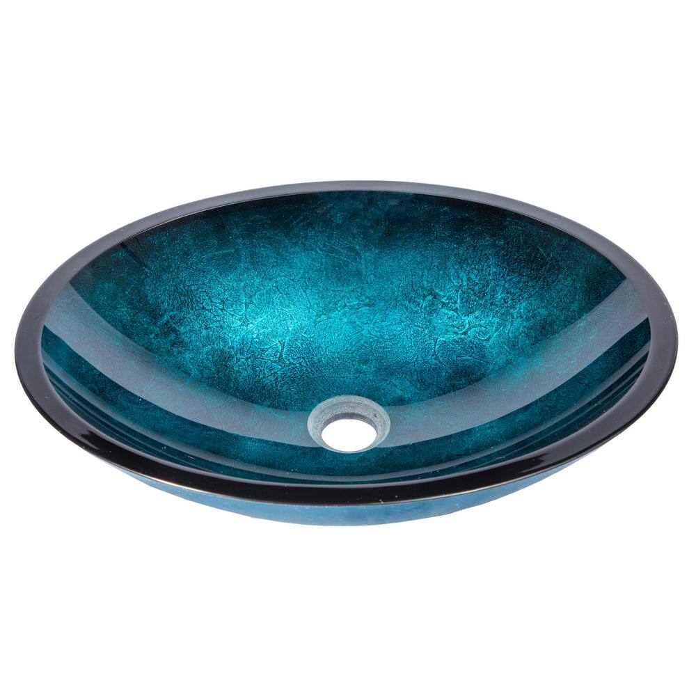 Turquoise Blue Oval Glass Above-Counter Vessel Sink