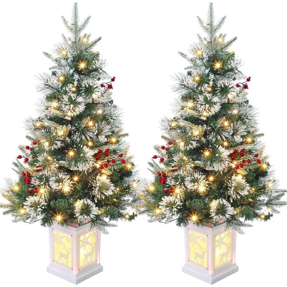 2-Piece 3 ft. Prelit Fiber Artificial Christmas Tree with Red Berry Decorations, Reindeer Base, 78 Warm White Lights price history on PriceWatchPro