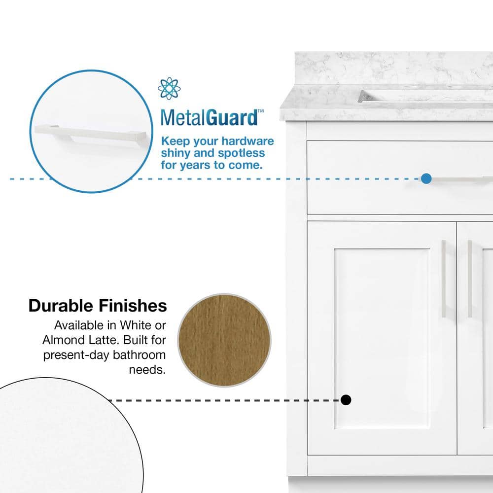 Athea 72" Pure White Double Freestanding Bathroom Vanity with Marble Top
