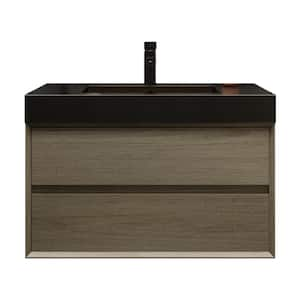 MIA 36 in. W x 20 in. D x 24 in. H Single Sink Floating Bath Vanity in Coffee Wood with Black Stainless Steel Top