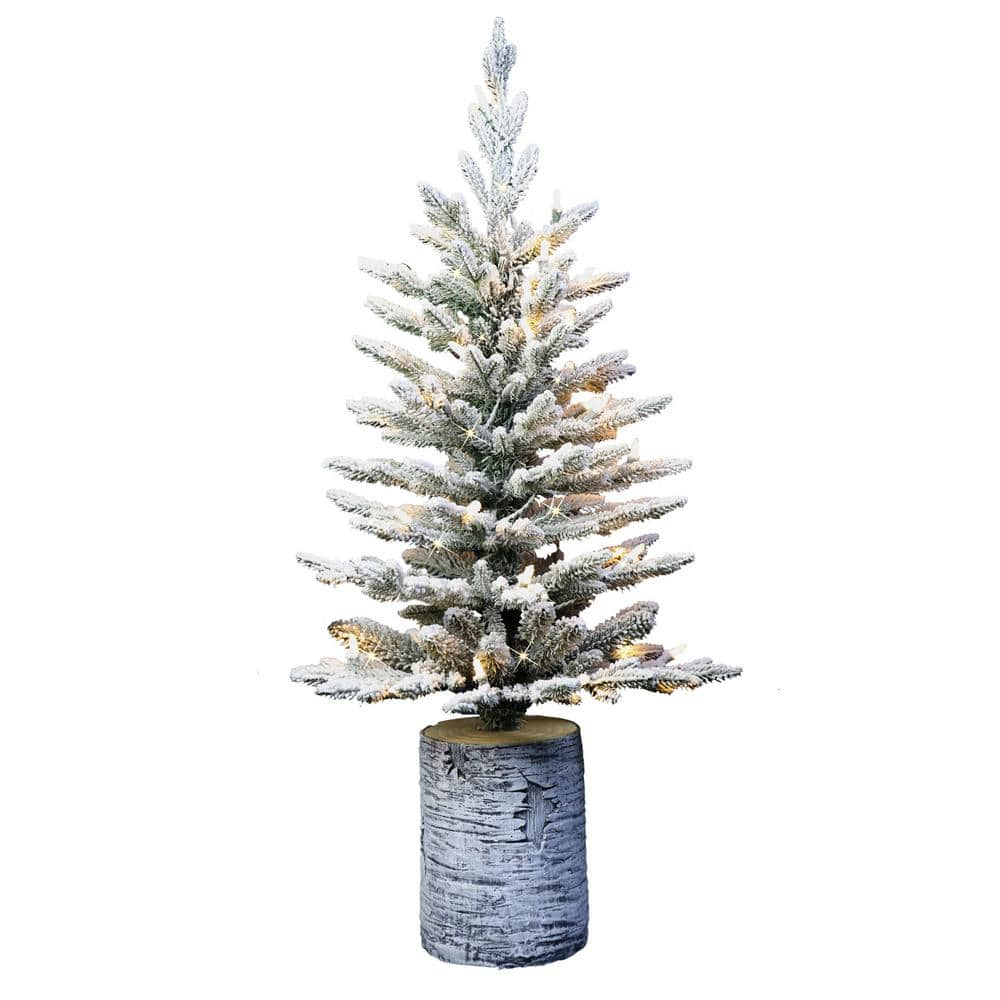 Puleo International 3  Pre-Lit Potted Flocked Arctic Fir Tree with 40 Warm White LED Lights