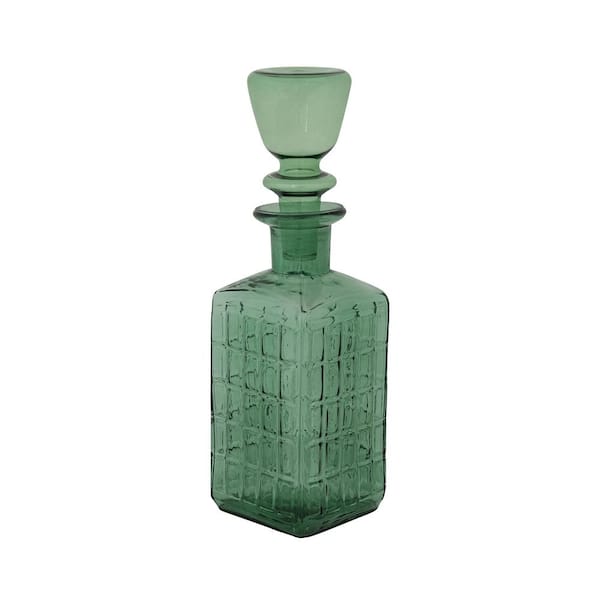 28 oz. Square Embossed Glass Decanter with Stopper and Grid Pattern