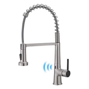 Single Handle Touchless Pull Down Sprayer Kitchen Faucet with Advanced Spray 1 Hole Brass Kitchen Taps in Brushed Nickel