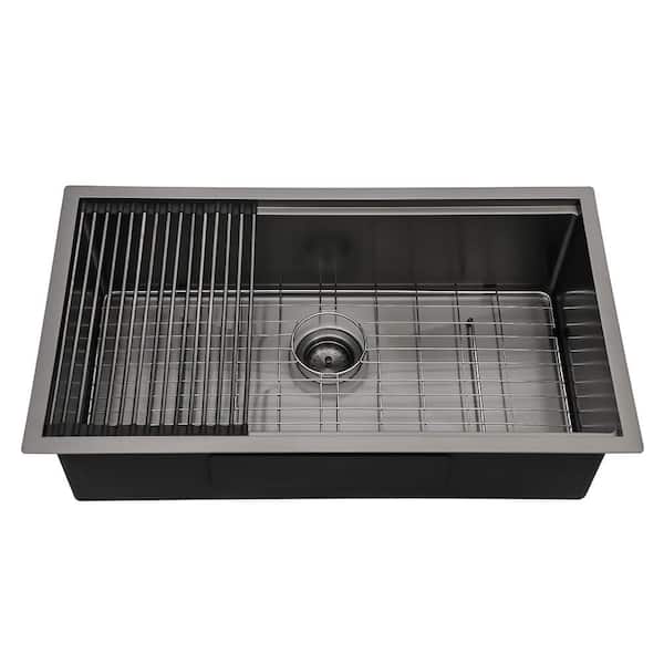 Loile 28 in. L Undermount Single Bowl 16-Gauge Gunmetal Black Stainless Steel Kitchen Sink with Accessories