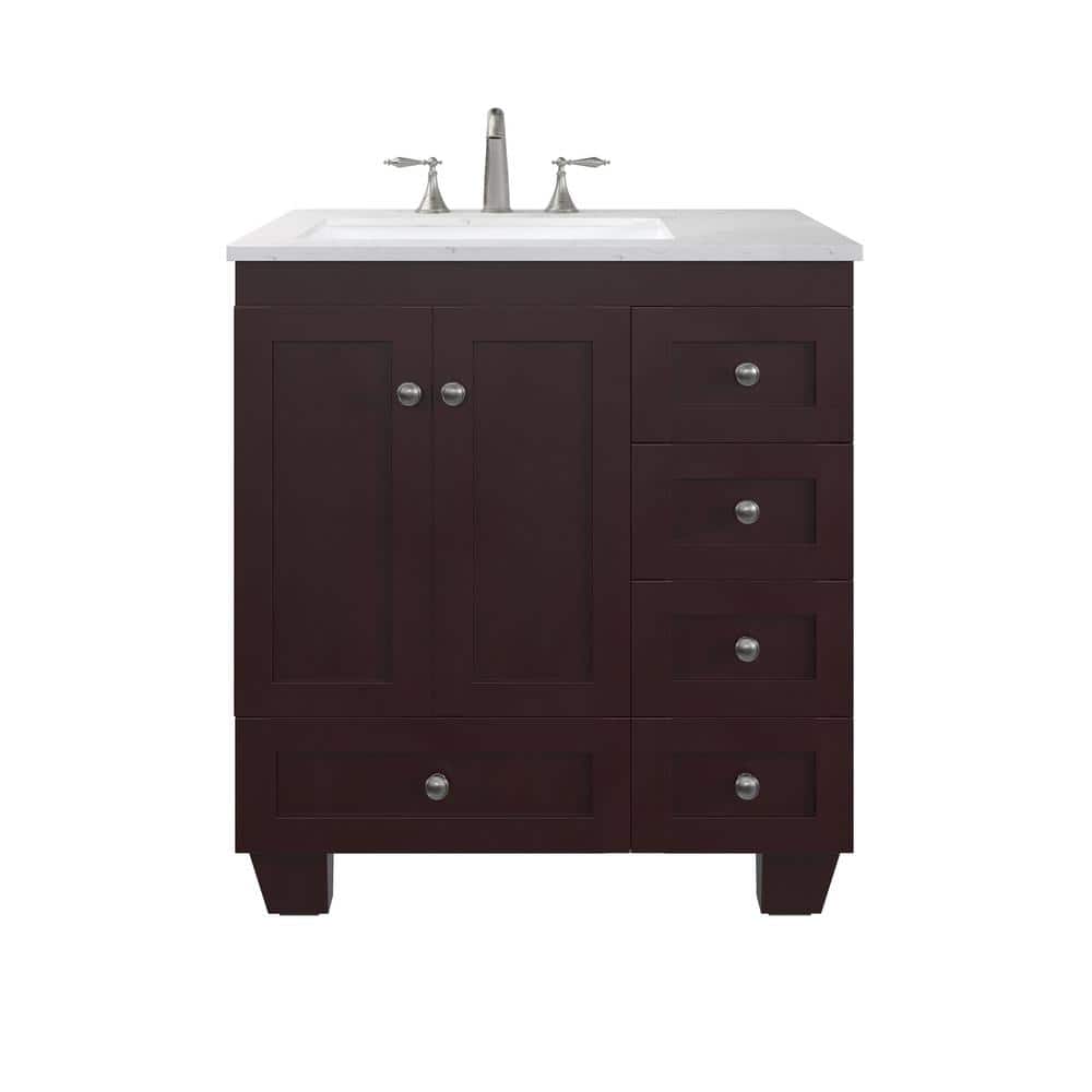 Acclaim 30" Teak Bathroom Vanity with White Quartz Top