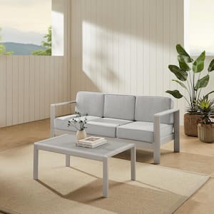 Kelten Anodized Grey 2-Piece Aluminum 3-Seater Patio Conversation Set with Gray Polyester Cushions