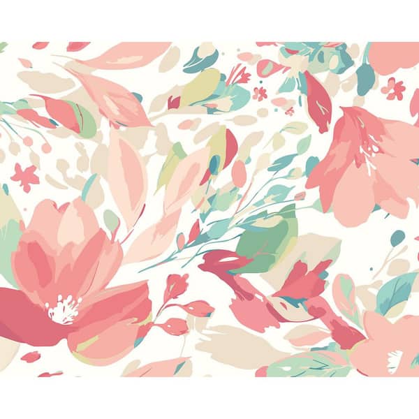 Brewster 19.7 in. x 0.025 in. Pink Nature Origin Murals Flowing Flowers Coral Wall Mural