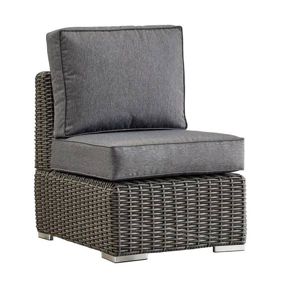 HomeSullivan Camari Charcoal Wicker Armless Middle Outdoor Sectional Chair with Gray Cushion