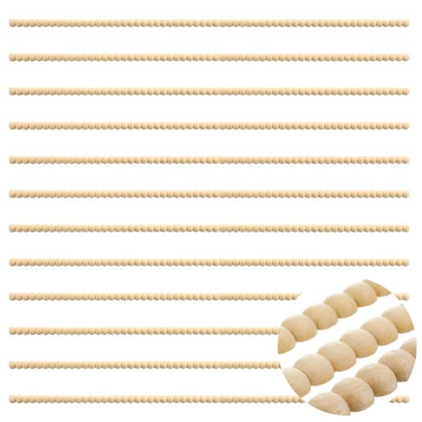 15.75 in Decorative Wood Bead Trim Paintable Unfinished Natural 12 Piece