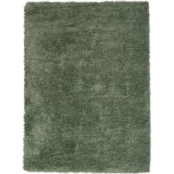 Nourison Lush Shag Sage 5 ft. x 7 ft. Abstract Plush Contemporary Area Rug