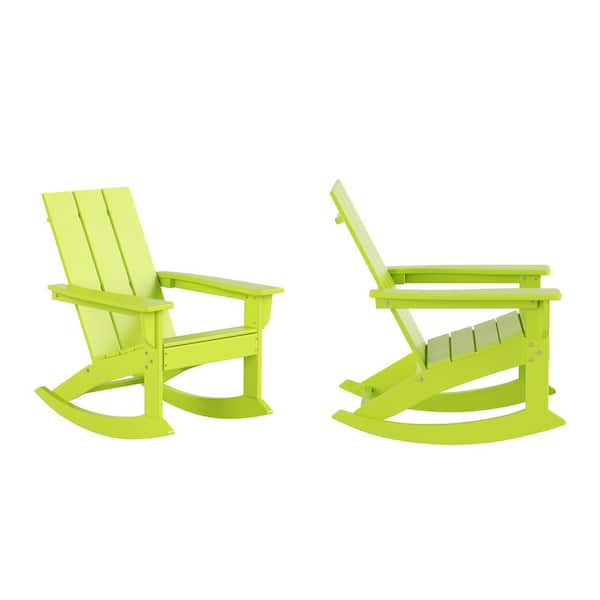 Shoreside Lime Green Plastic Modern Adirondack Outdoor Rocking Chair (Set of 2)