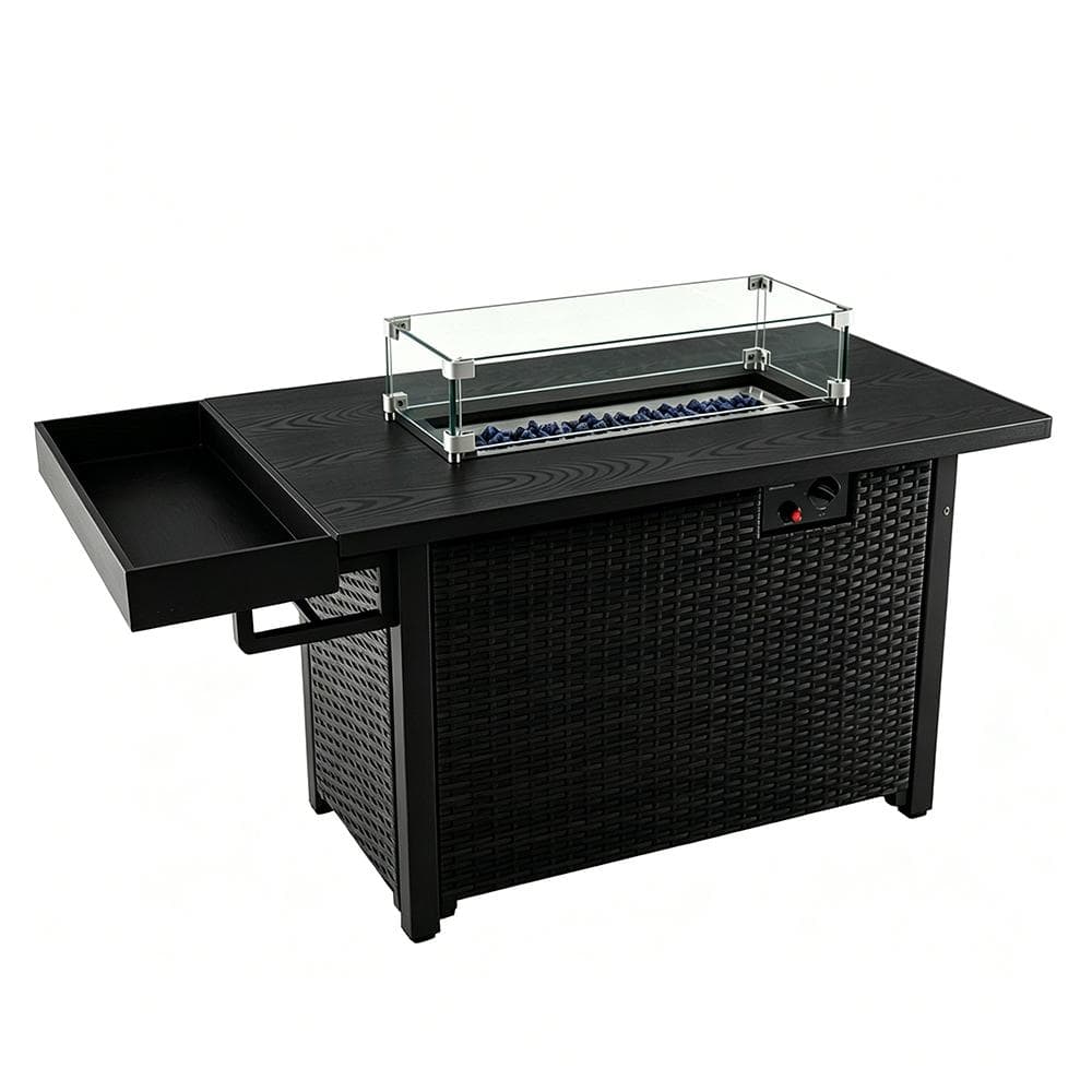 52 in. Wicker Propane Fire Pit Table with Cover and Lava Rock, Black price history on PriceWatchPro
