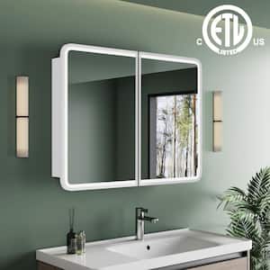 Thalia 36 in. W x 30 in. H Rectangular LED Medicine Cabinet with Mirror, Adjustable Shelves, Recessed/Wall Mount, White