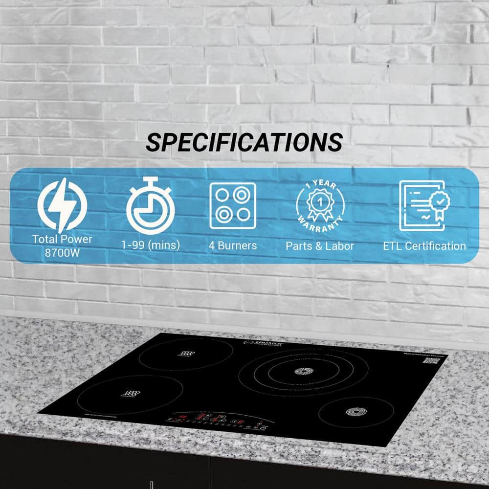 Equator 30" Black Ceramic-Induction 4 Burner Cooktop with Touch Control