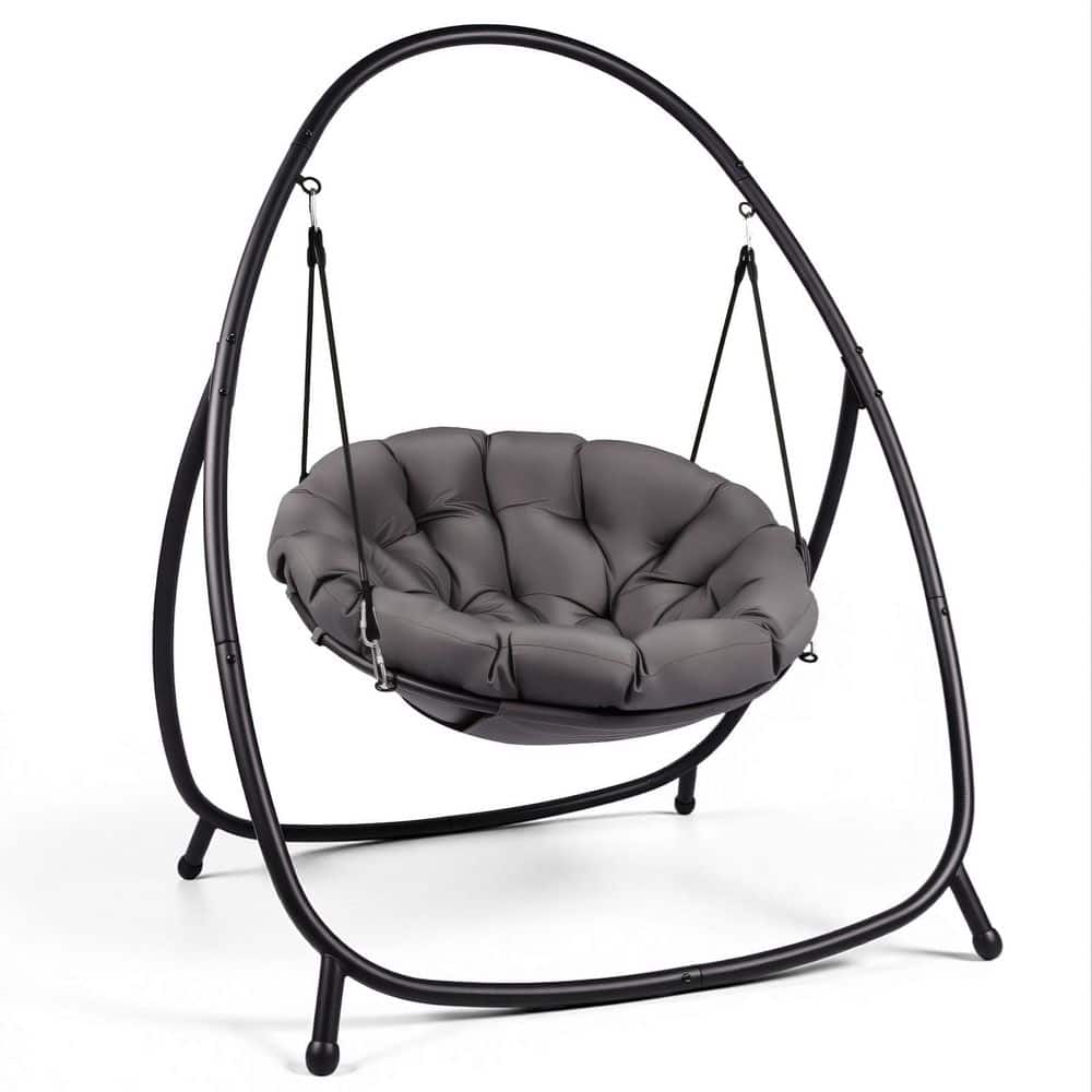 ZZW 1 Person Gray Color Metal Egg Chair with Stand Outdoor Gray