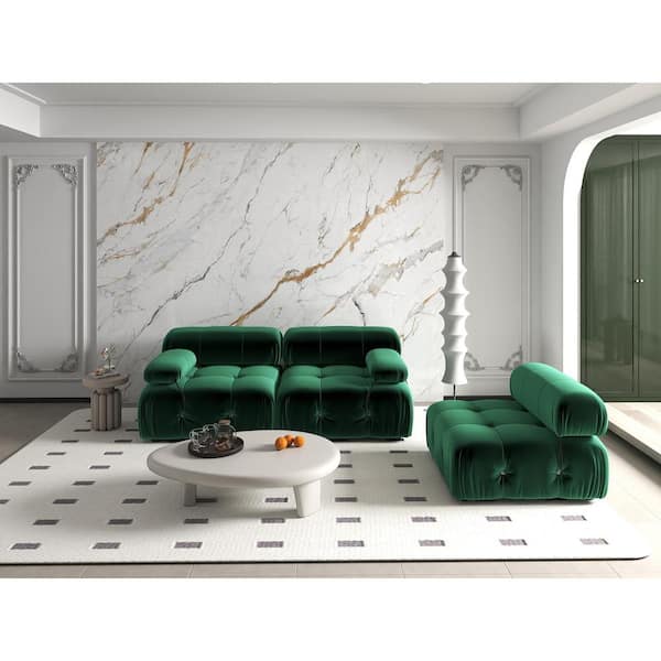 J&E Home 103.95 in. W Square Arm Velvet Rectangle Modular Free Combination Sofa in. Green