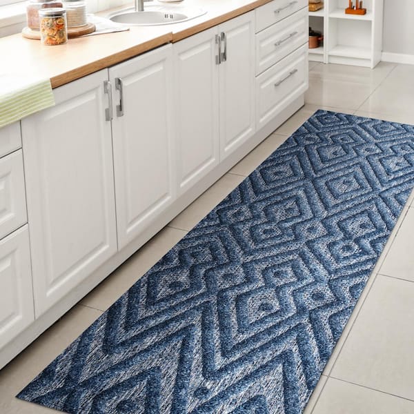 Balansat Moroccan Diamond Navy 2 ft. x 8 ft. Indoor/Outdoor Runner Rug