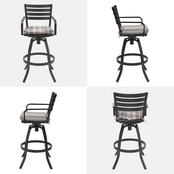 Swivel Cast Aluminum Outdoor Bar Stool with Sunbrella MILANO CHAR Cushion (4-Pack)