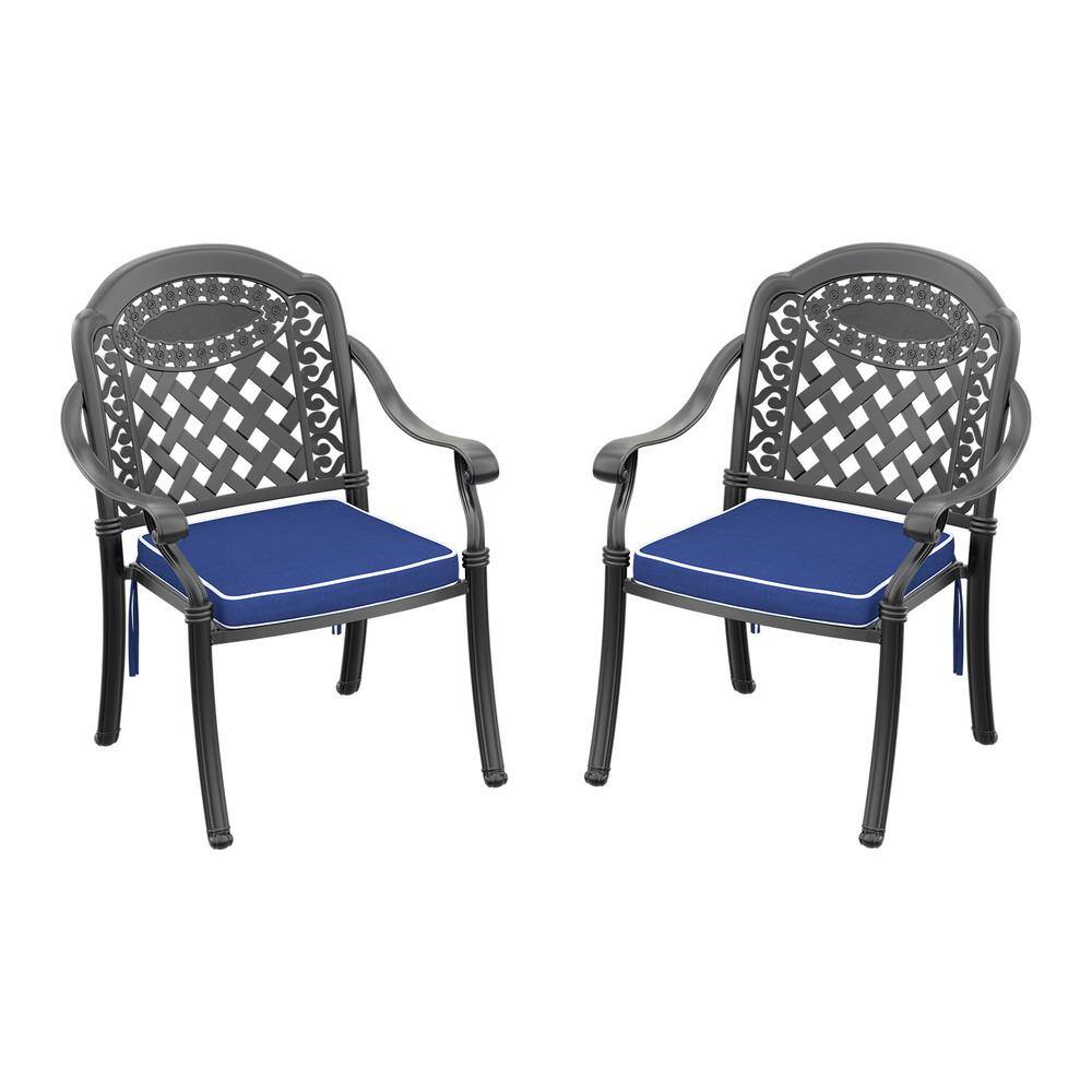 100% Aluminum Outdoor Patio Dining Chair (2-Pieces) Black Frame with Cushio