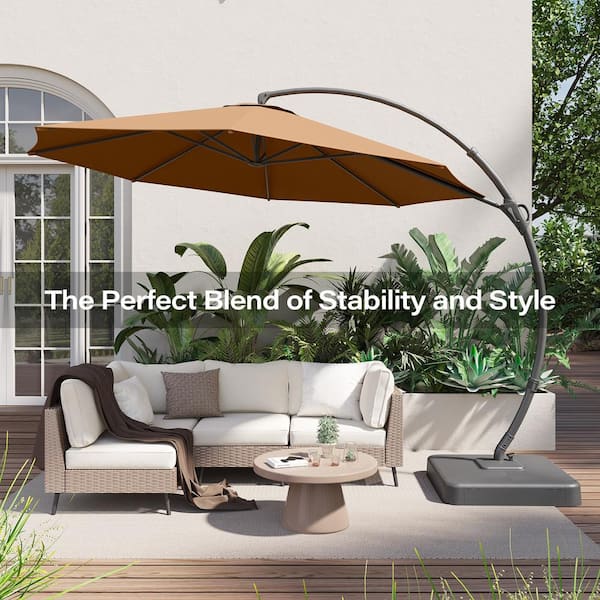 11 ft aluminum patio umbrella in cashew LAUSAINT HOME 11 ft. Aluminum Cantilever Patio Umbrella with Base in Tan