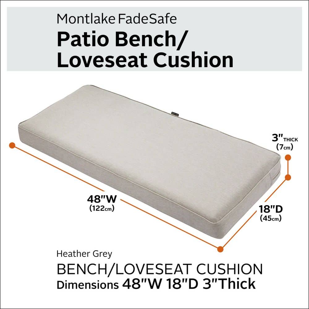 Heather Grey FadeSafe 48" Patio Bench Cushion with Water-Resistant Coating