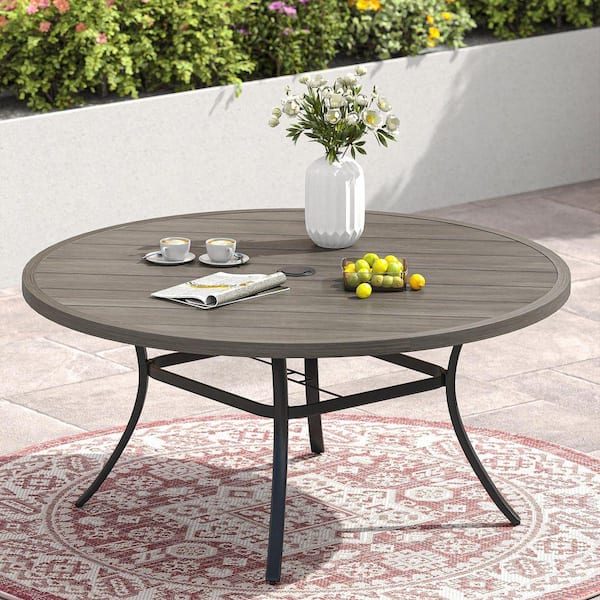 lowes outside patio table with umbrella for schools SERWALL 8-Pc HDPE Dining Set, 1 Table, 1 & 6 Chairs, Black Umbrella Hole Best Choice Products Kids Wooden