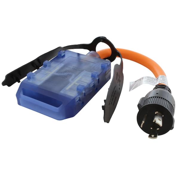 AC WORKS ETL Certified 1.5 ft. Cord 10/3 STW L5-30P 30 Amp 3-Prong Locking Plug to 4-Home 125V Outlets with 20 Amp Breaker